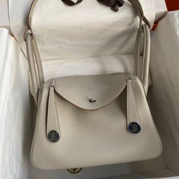 Hermes Lindy 26/30 Bag in Original Taurillon Clemence Leather Glacier White/Silver 2024(Full Handmade) (XYA-24051512)
