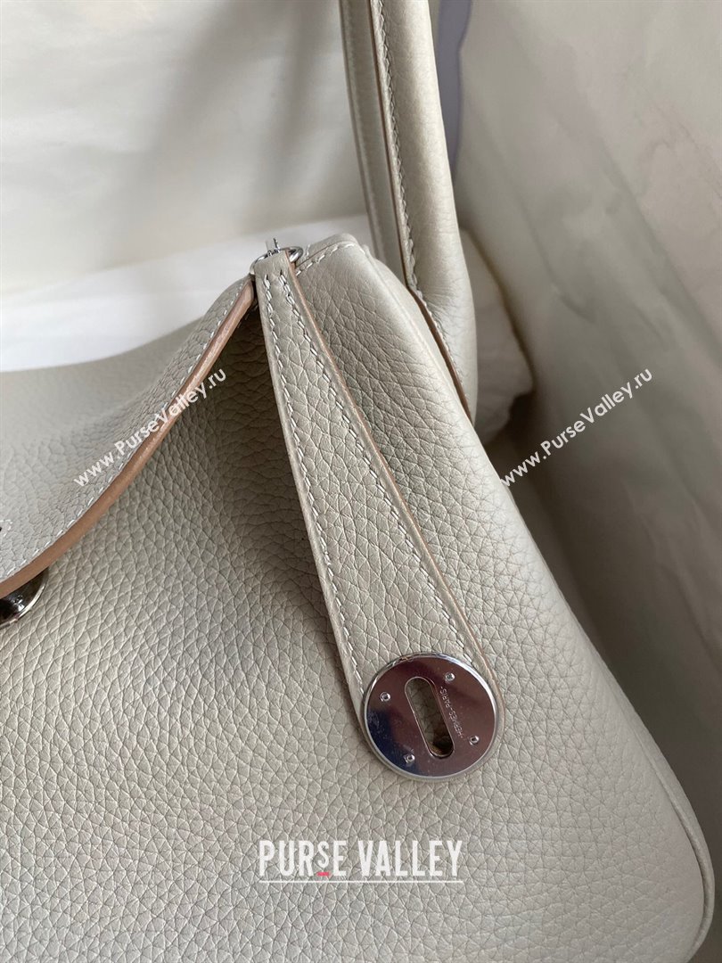 Hermes Lindy 26/30 Bag in Original Taurillon Clemence Leather Glacier White/Silver 2024(Full Handmade) (XYA-24051512)