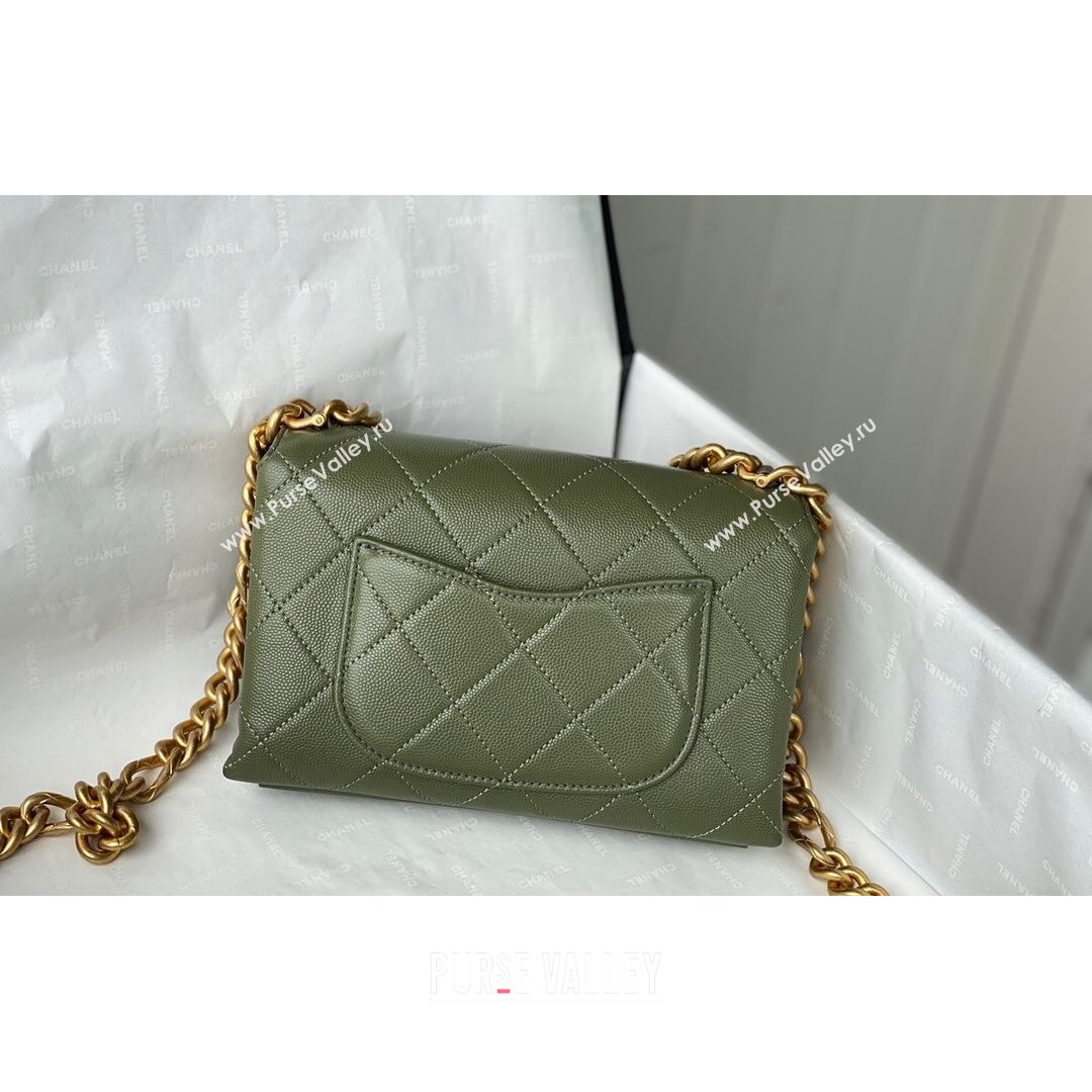 Chanel Grained Calfskin & Gold-Tone Metal Mini Flap Bag AS2711 Green 2021 (SM-21082745)