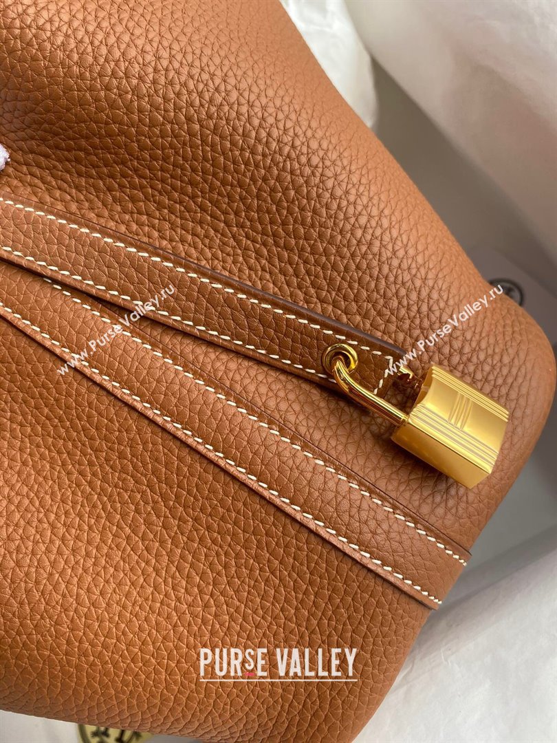 Hermes Picotin Lock Bag 18cm/22cm in Taurillon Clemence Leather Brown/Gold 2023 (Handmade) (M-23110720)