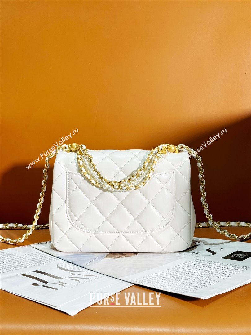 Chanel Shiny Lambskin Small Flap Bag with Chain and Pearls AS4384 White 2024 (YEZI-24032210)