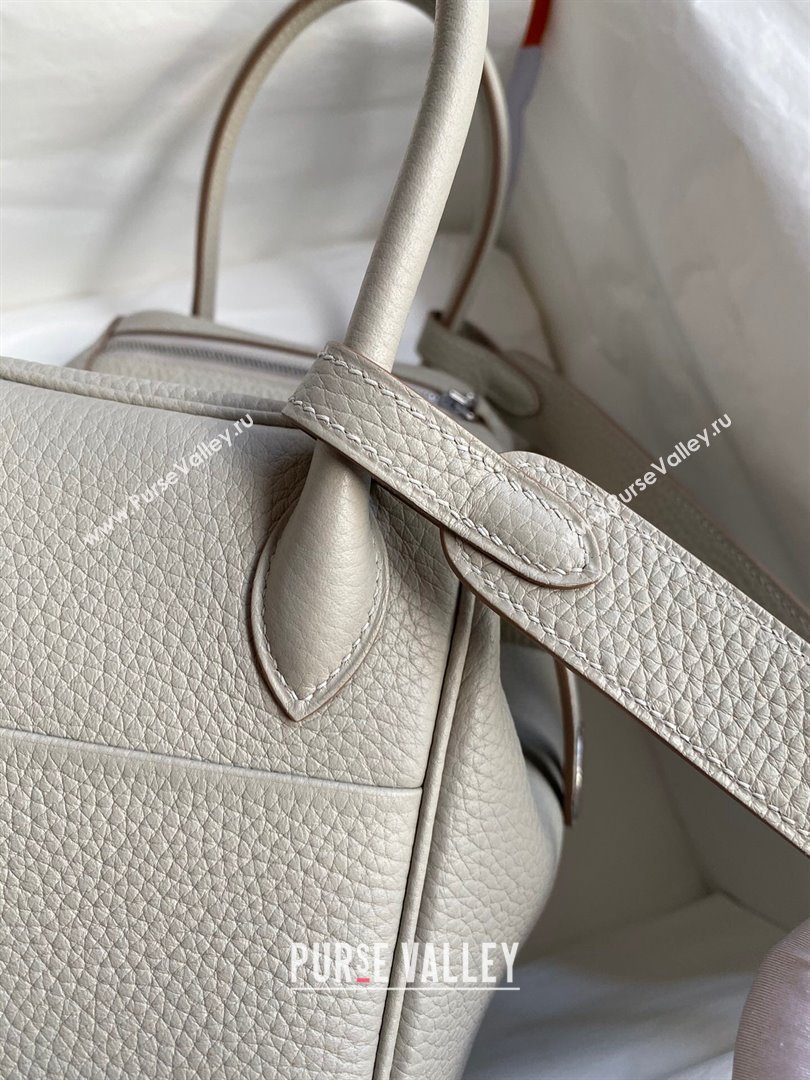 Hermes Lindy 26/30 Bag in Original Taurillon Clemence Leather Glacier White/Silver 2024(Full Handmade) (XYA-24051512)