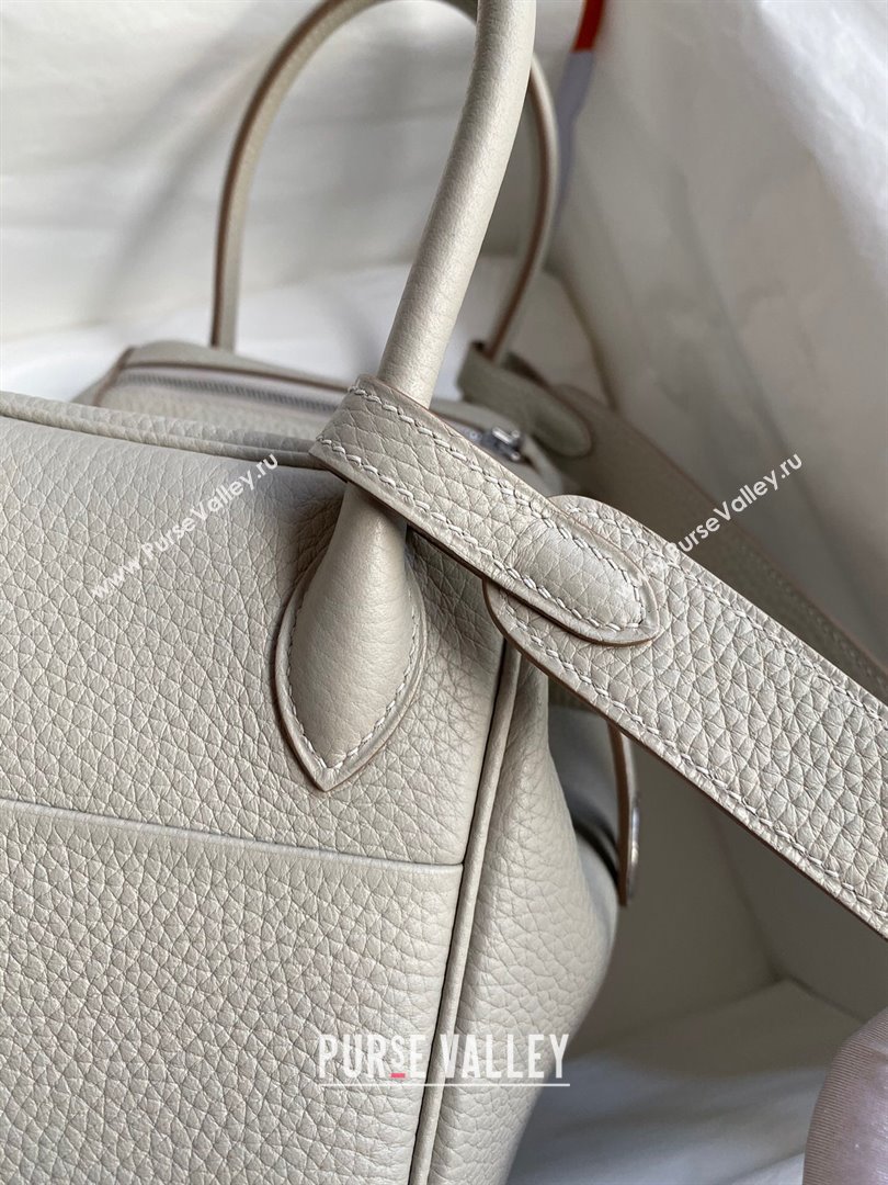 Hermes Lindy 26/30 Bag in Original Taurillon Clemence Leather Glacier White/Silver 2024(Full Handmade) (XYA-24051512)