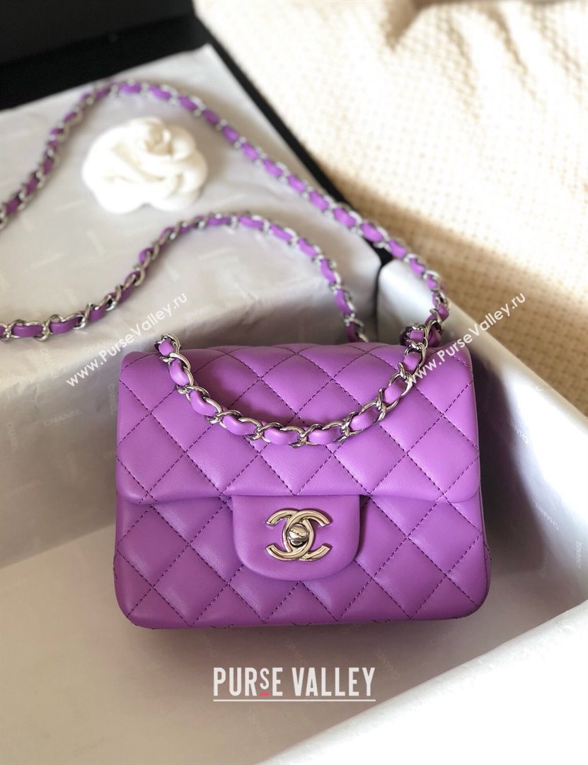 Chanel Lambskin Mini Square Classic Flap Bag A01115 Purple/Silver 2024 (YUND-24070219)