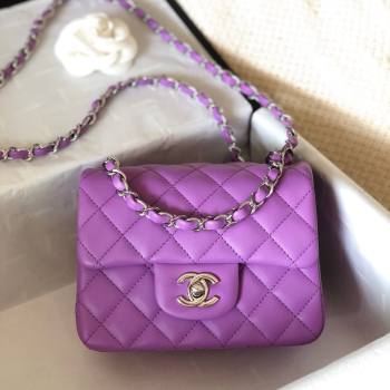 Chanel Lambskin Mini Square Classic Flap Bag A01115 Purple/Silver 2024 (YUND-24070219)