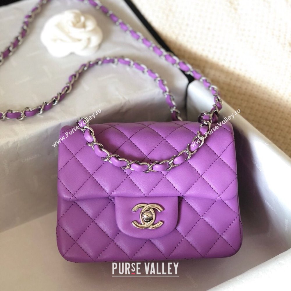 Chanel Lambskin Mini Square Classic Flap Bag A01115 Purple/Silver 2024 (YUND-24070219)