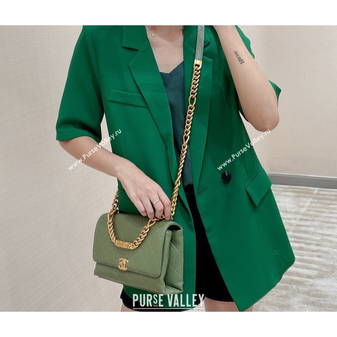 Chanel Grained Calfskin & Gold-Tone Metal Flap Bag AS2764 Green 2021 (SM-21082749)