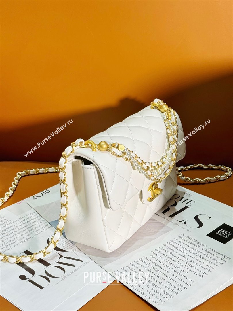 Chanel Shiny Lambskin Small Flap Bag with Chain and Pearls AS4384 White 2024 (YEZI-24032210)