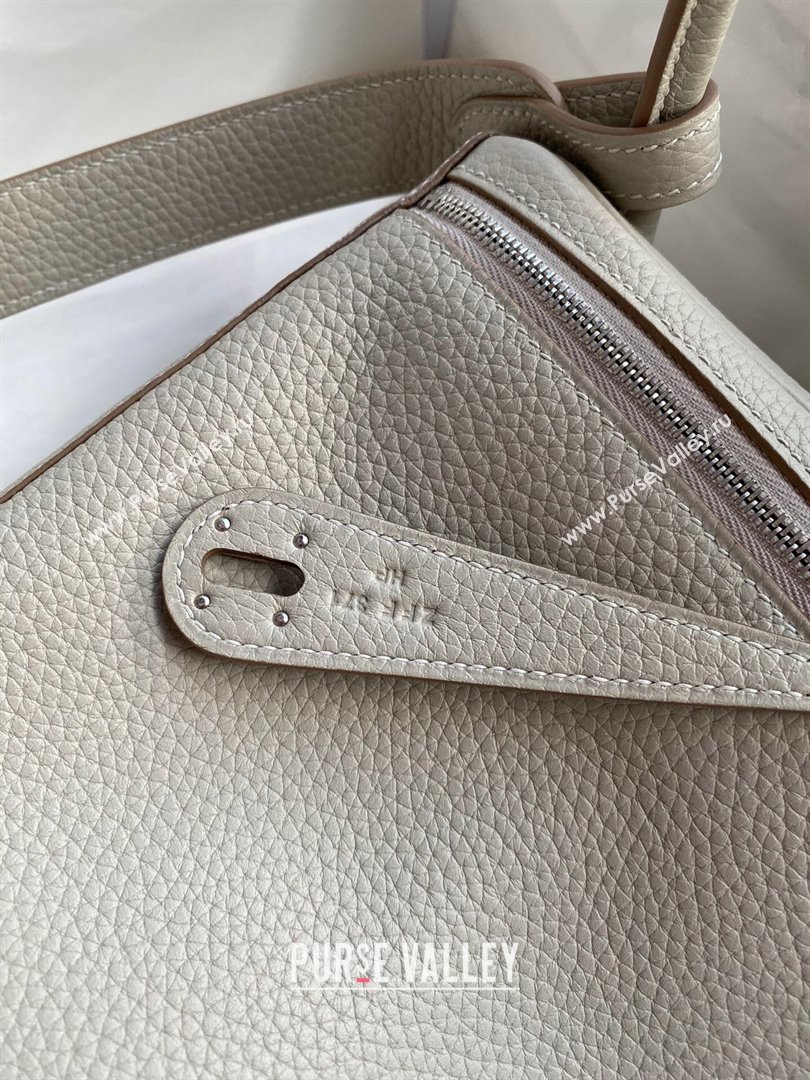 Hermes Lindy 26/30 Bag in Original Taurillon Clemence Leather Glacier White/Silver 2024(Full Handmade) (XYA-24051512)