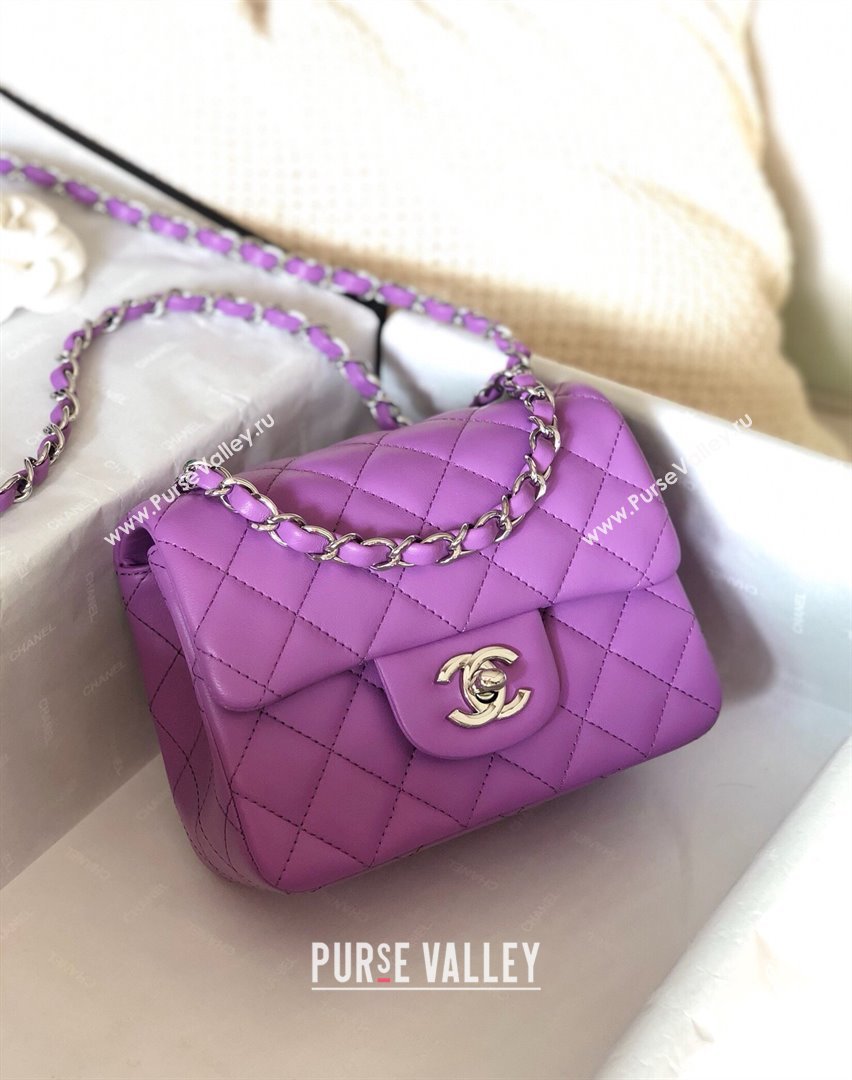 Chanel Lambskin Mini Square Classic Flap Bag A01115 Purple/Silver 2024 (YUND-24070219)