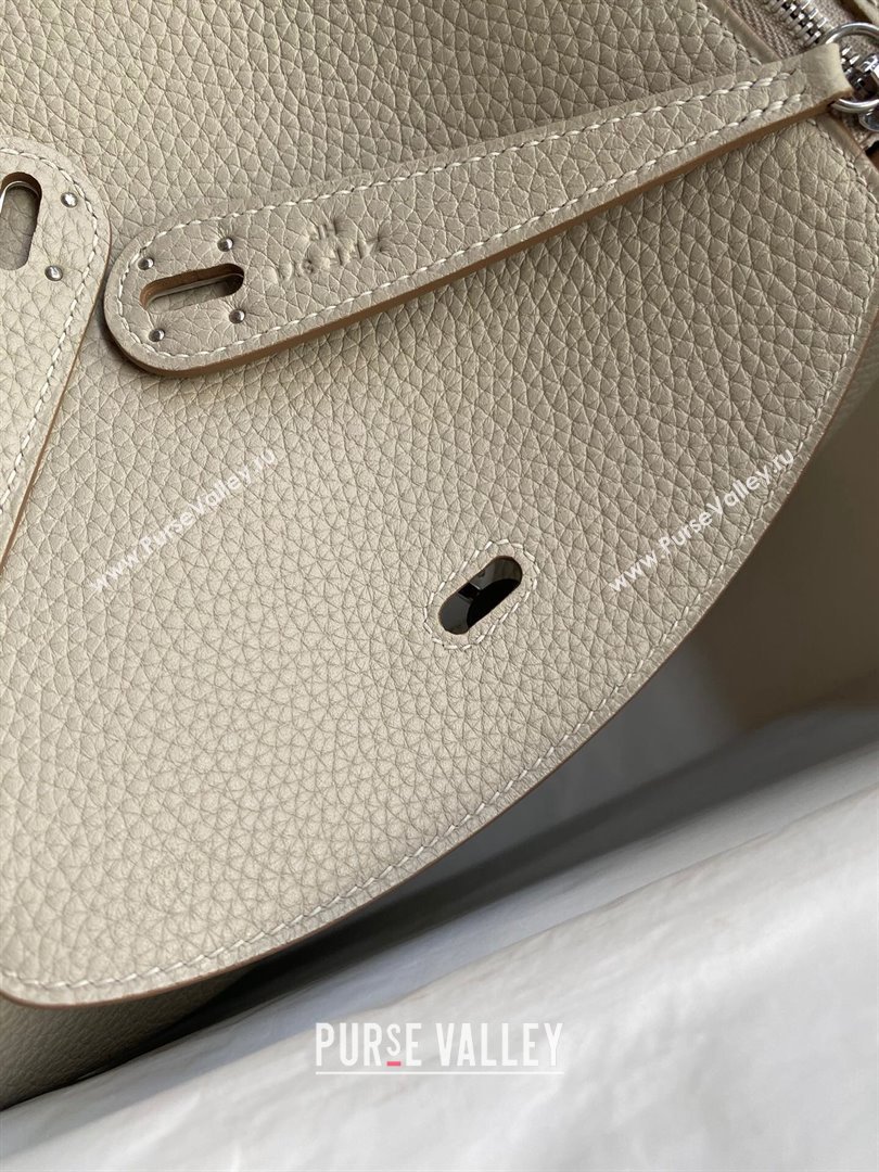 Hermes Lindy 26/30 Bag in Original Taurillon Clemence Leather Glacier White/Silver 2024(Full Handmade) (XYA-24051512)