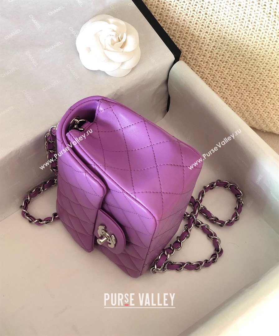 Chanel Lambskin Mini Square Classic Flap Bag A01115 Purple/Silver 2024 (YUND-24070219)