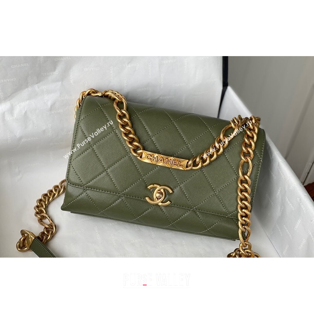 Chanel Grained Calfskin & Gold-Tone Metal Flap Bag AS2764 Green 2021 (SM-21082749)