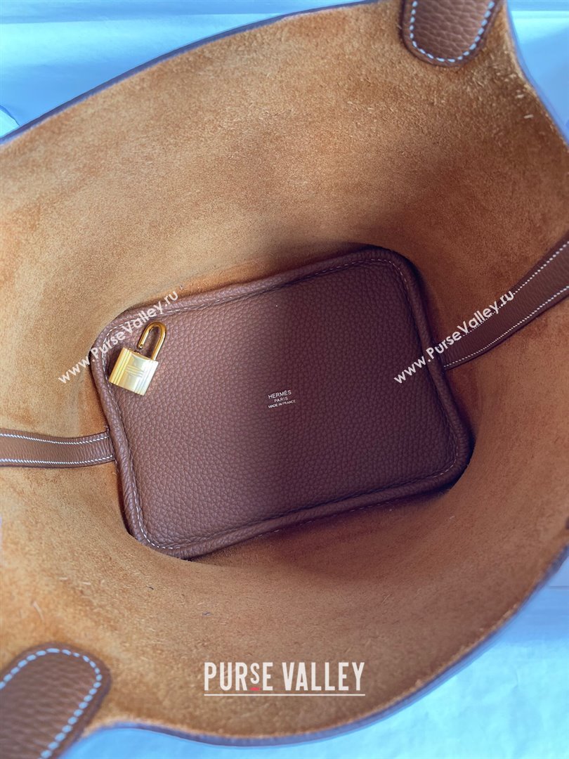 Hermes Picotin Lock Bag 18cm/22cm in Taurillon Clemence Leather Brown/Gold 2023 (Handmade) (M-23110720)