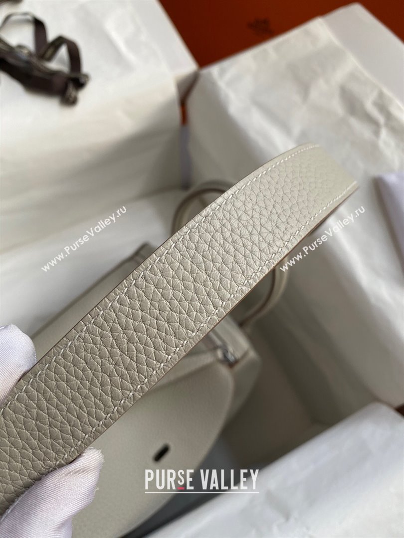 Hermes Lindy 26/30 Bag in Original Taurillon Clemence Leather Glacier White/Silver 2024(Full Handmade) (XYA-24051512)