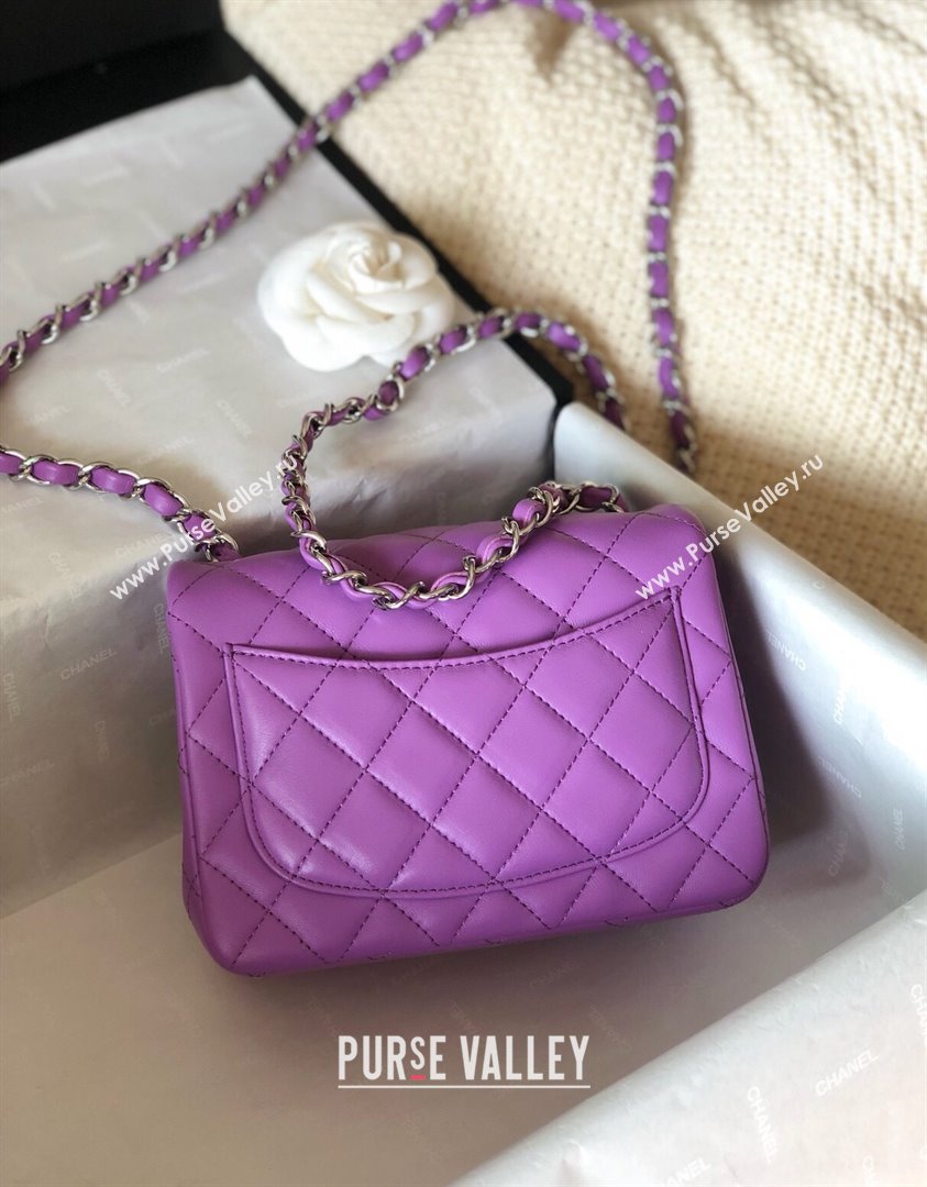 Chanel Lambskin Mini Square Classic Flap Bag A01115 Purple/Silver 2024 (YUND-24070219)