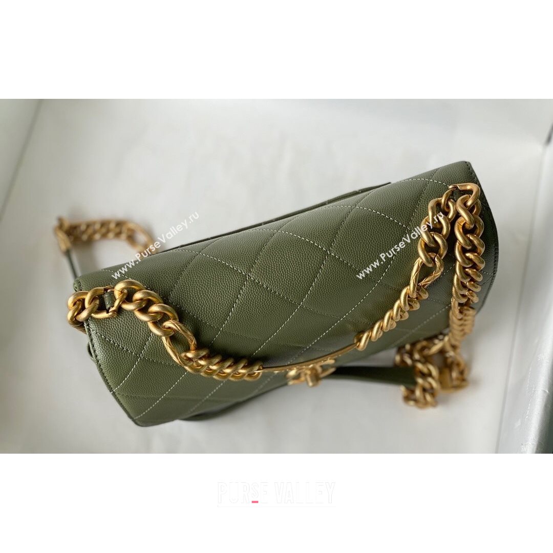 Chanel Grained Calfskin & Gold-Tone Metal Flap Bag AS2764 Green 2021 (SM-21082749)