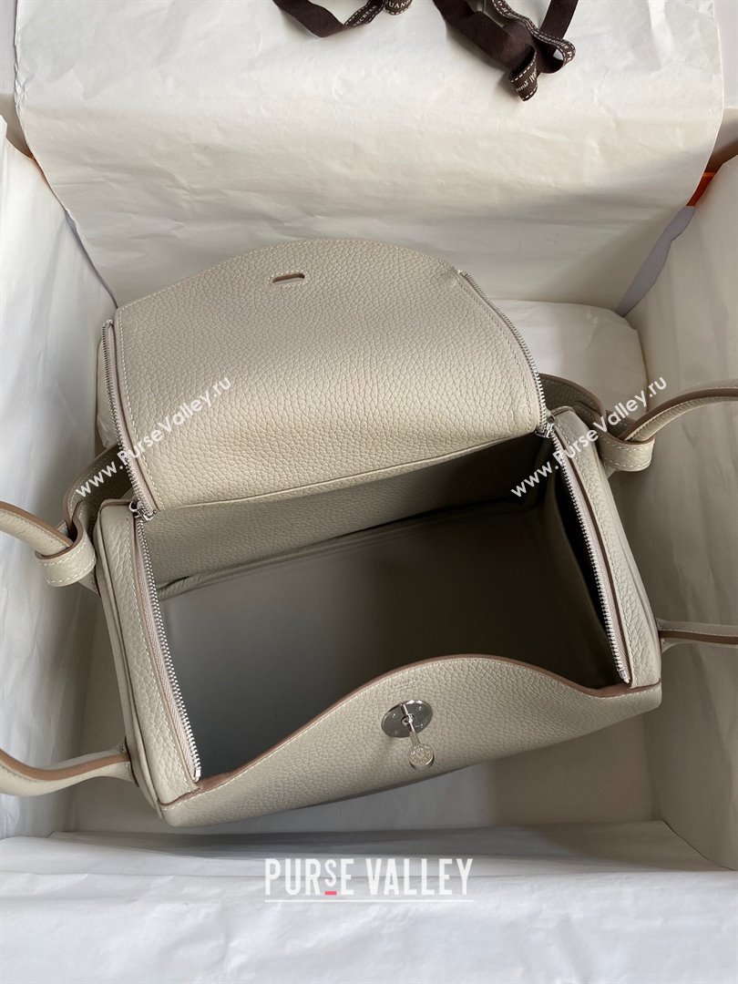 Hermes Lindy 26/30 Bag in Original Taurillon Clemence Leather Glacier White/Silver 2024(Full Handmade) (XYA-24051512)