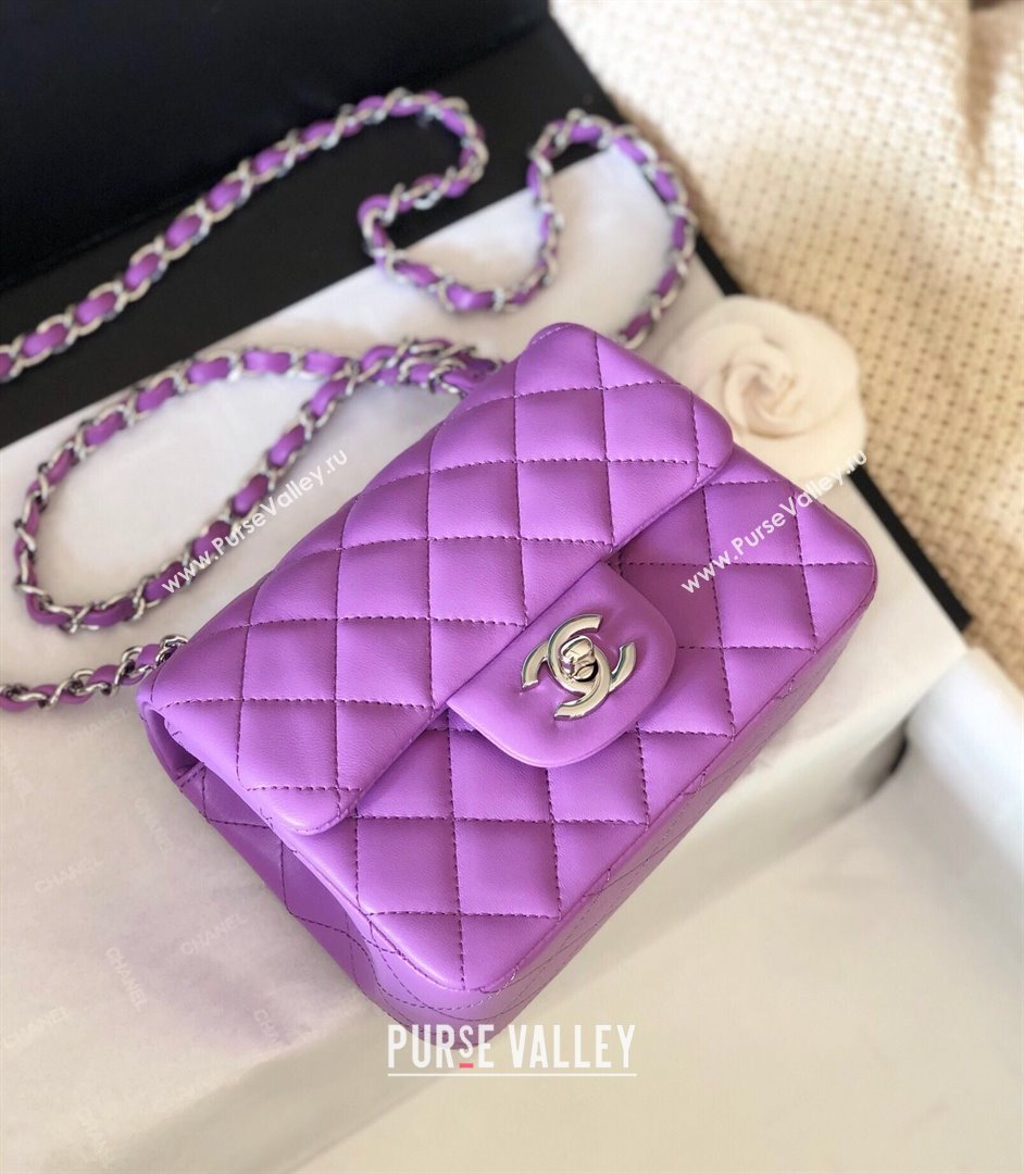 Chanel Lambskin Mini Square Classic Flap Bag A01115 Purple/Silver 2024 (YUND-24070219)