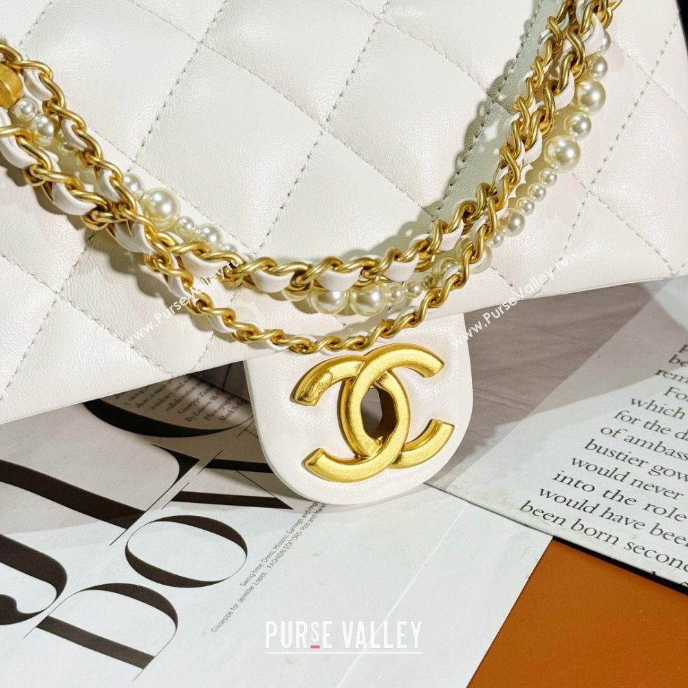 Chanel Shiny Lambskin Small Flap Bag with Chain and Pearls AS4384 White 2024 (YEZI-24032210)