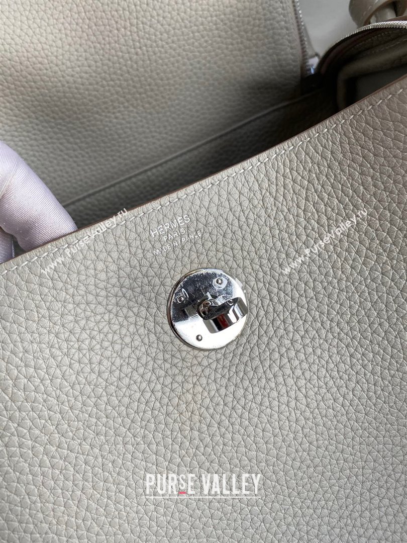 Hermes Lindy 26/30 Bag in Original Taurillon Clemence Leather Glacier White/Silver 2024(Full Handmade) (XYA-24051512)