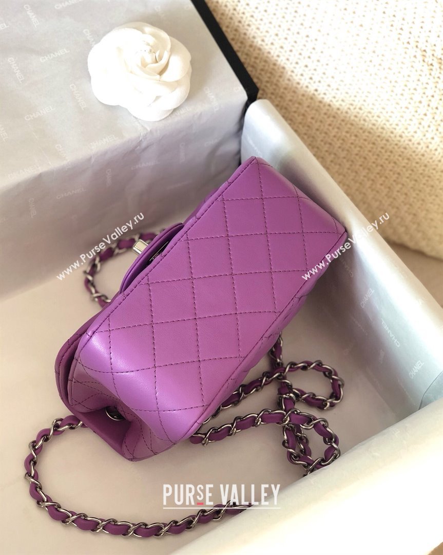 Chanel Lambskin Mini Square Classic Flap Bag A01115 Purple/Silver 2024 (YUND-24070219)