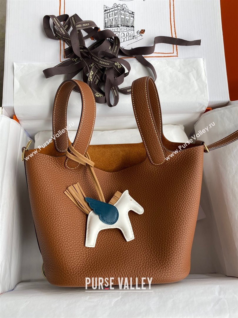 Hermes Picotin Lock Bag 18cm/22cm in Taurillon Clemence Leather Brown/Gold 2023 (Handmade) (M-23110720)