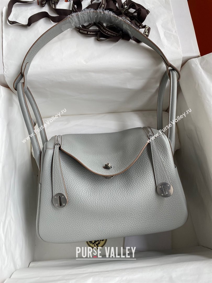 Hermes Lindy 26/30 Bag in Original Taurillon Clemence Leather Glacier Grey/Silver 2024(Full Handmade) (XYA-24051513)