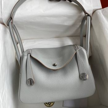 Hermes Lindy 26/30 Bag in Original Taurillon Clemence Leather Glacier Grey/Silver 2024(Full Handmade) (XYA-24051513)