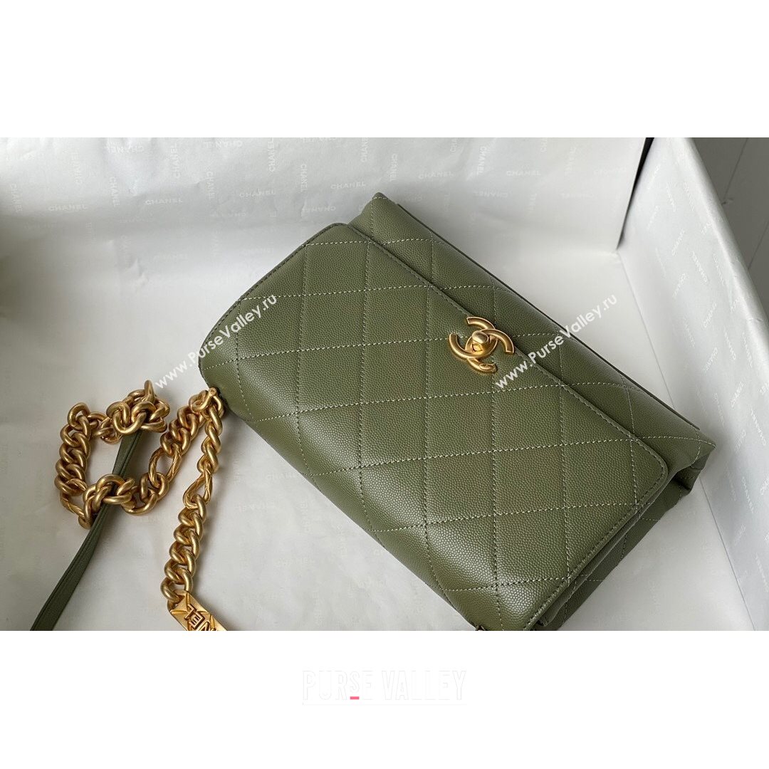 Chanel Grained Calfskin & Gold-Tone Metal Flap Bag AS2764 Green 2021 (SM-21082749)