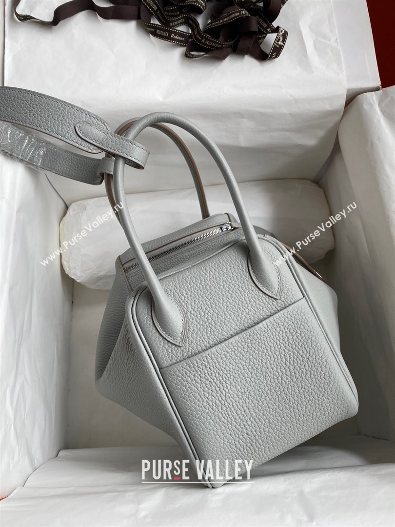 Hermes Lindy 26/30 Bag in Original Taurillon Clemence Leather Glacier Grey/Silver 2024(Full Handmade) (XYA-24051513)