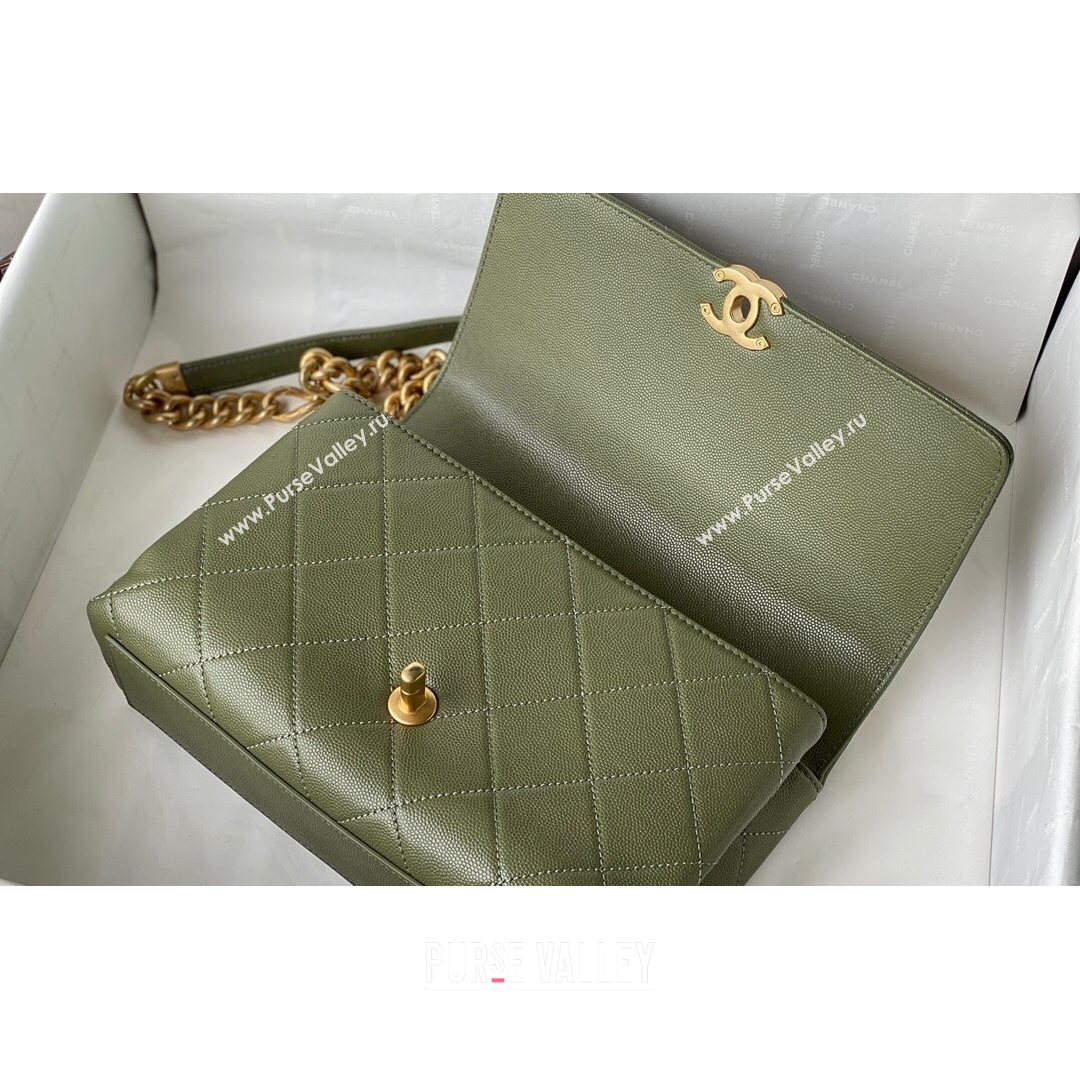 Chanel Grained Calfskin & Gold-Tone Metal Flap Bag AS2764 Green 2021 (SM-21082749)