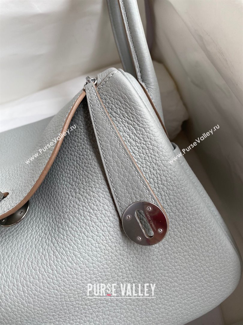 Hermes Lindy 26/30 Bag in Original Taurillon Clemence Leather Glacier Grey/Silver 2024(Full Handmade) (XYA-24051513)