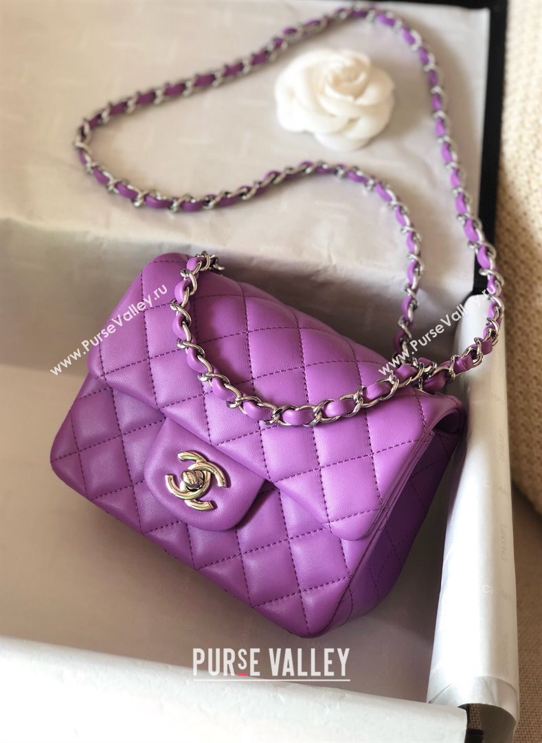 Chanel Lambskin Mini Square Classic Flap Bag A01115 Purple/Silver 2024 (YUND-24070219)