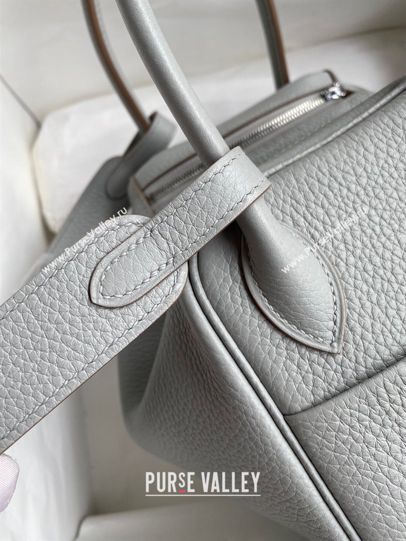 Hermes Lindy 26/30 Bag in Original Taurillon Clemence Leather Glacier Grey/Silver 2024(Full Handmade) (XYA-24051513)