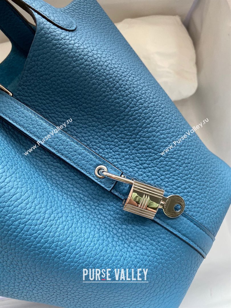 Hermes Picotin Lock Bag 18cm/22cm in Taurillon Clemence Leather Denim Blue/Silver 2023 (Handmade) (M-23110719)