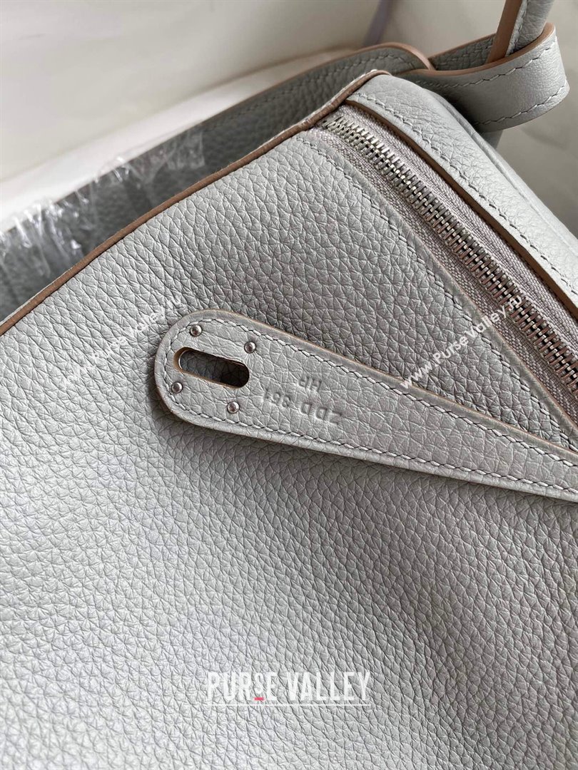 Hermes Lindy 26/30 Bag in Original Taurillon Clemence Leather Glacier Grey/Silver 2024(Full Handmade) (XYA-24051513)