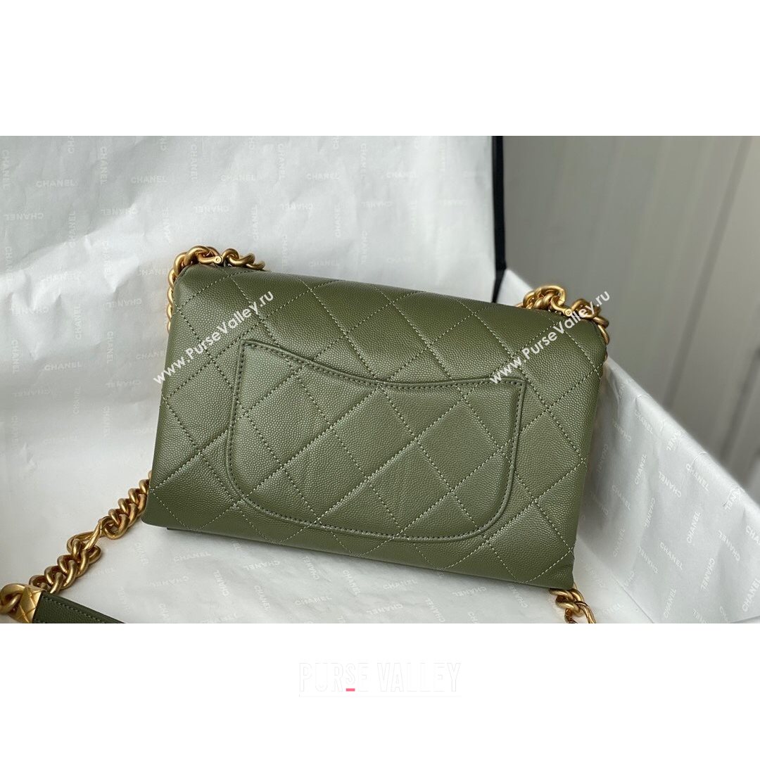 Chanel Grained Calfskin & Gold-Tone Metal Flap Bag AS2764 Green 2021 (SM-21082749)