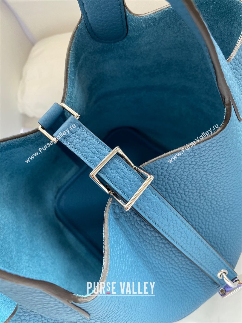 Hermes Picotin Lock Bag 18cm/22cm in Taurillon Clemence Leather Denim Blue/Silver 2023 (Handmade) (M-23110719)