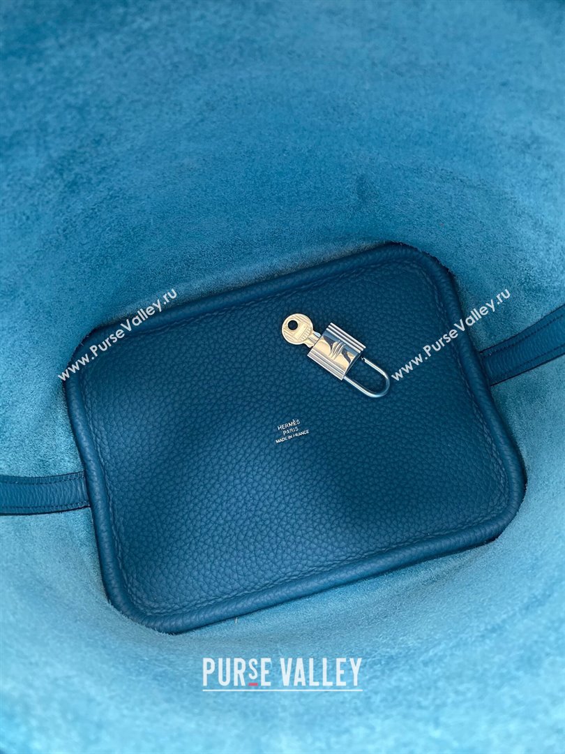 Hermes Picotin Lock Bag 18cm/22cm in Taurillon Clemence Leather Denim Blue/Silver 2023 (Handmade) (M-23110719)