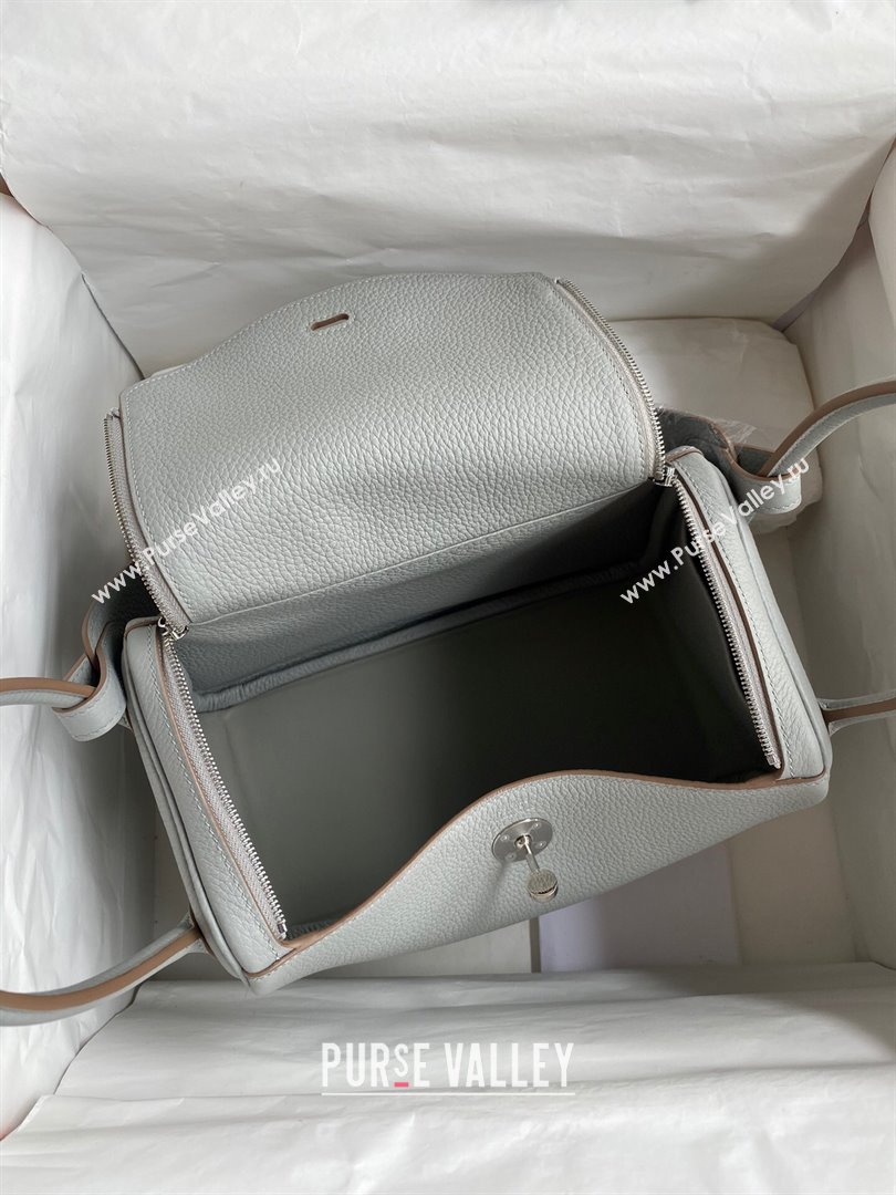 Hermes Lindy 26/30 Bag in Original Taurillon Clemence Leather Glacier Grey/Silver 2024(Full Handmade) (XYA-24051513)