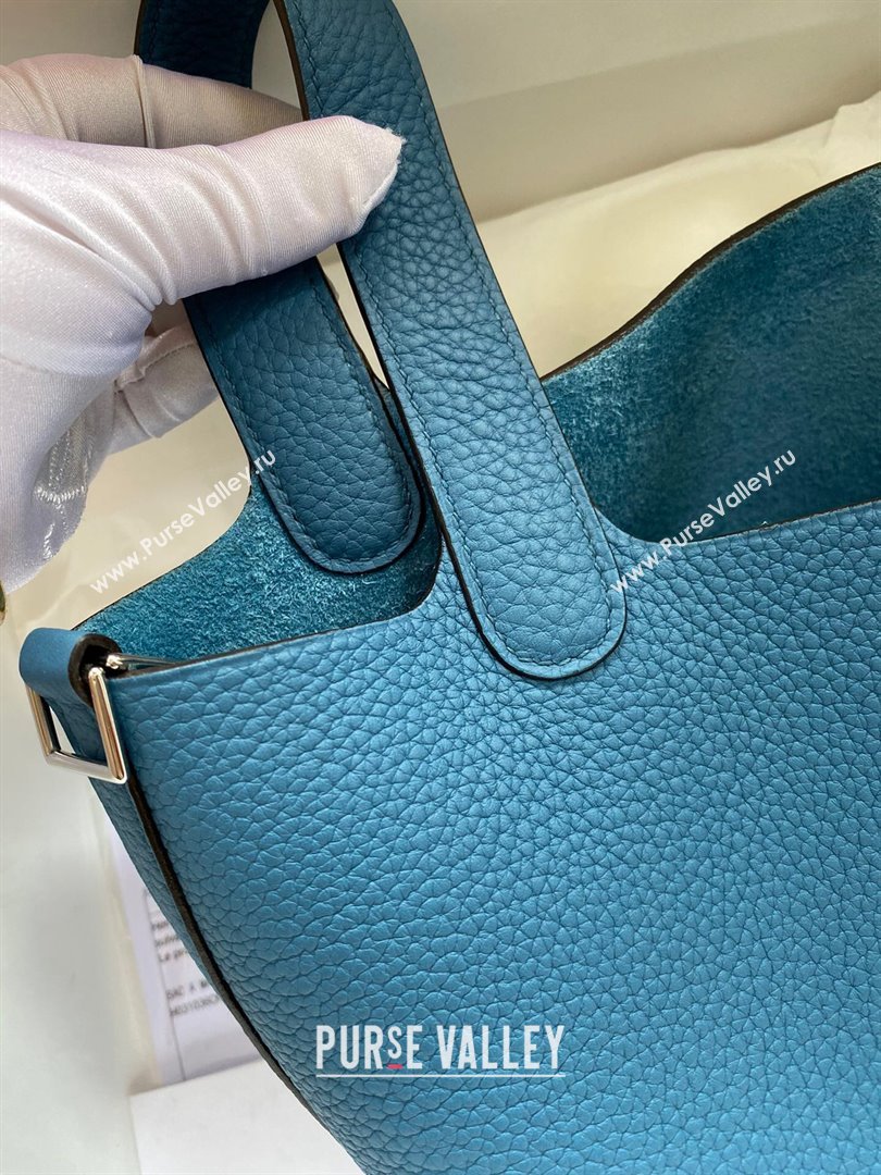 Hermes Picotin Lock Bag 18cm/22cm in Taurillon Clemence Leather Denim Blue/Silver 2023 (Handmade) (M-23110719)