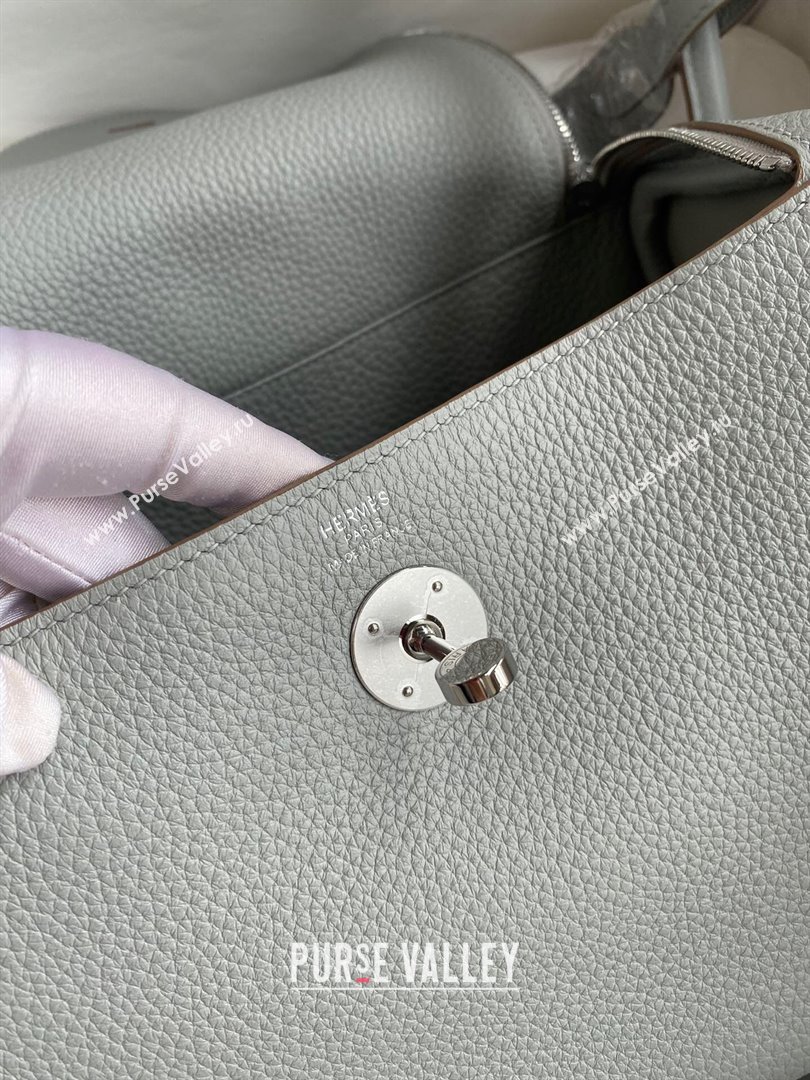 Hermes Lindy 26/30 Bag in Original Taurillon Clemence Leather Glacier Grey/Silver 2024(Full Handmade) (XYA-24051513)