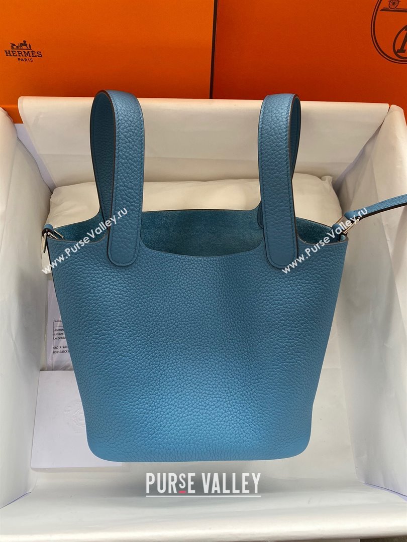 Hermes Picotin Lock Bag 18cm/22cm in Taurillon Clemence Leather Denim Blue/Silver 2023 (Handmade) (M-23110719)