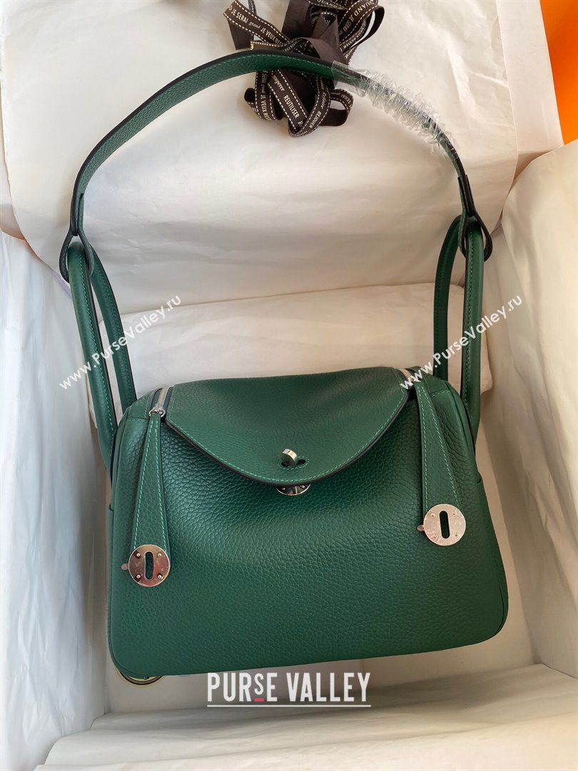 Hermes Lindy 26/30 Bag in Original Taurillon Clemence Leather Peacock Green/Silver 2024(Full Handmade) (XYA-24051514)