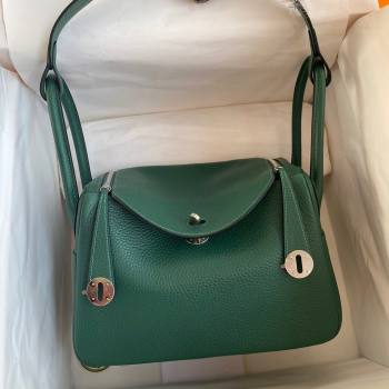 Hermes Lindy 26/30 Bag in Original Taurillon Clemence Leather Peacock Green/Silver 2024(Full Handmade) (XYA-24051514)
