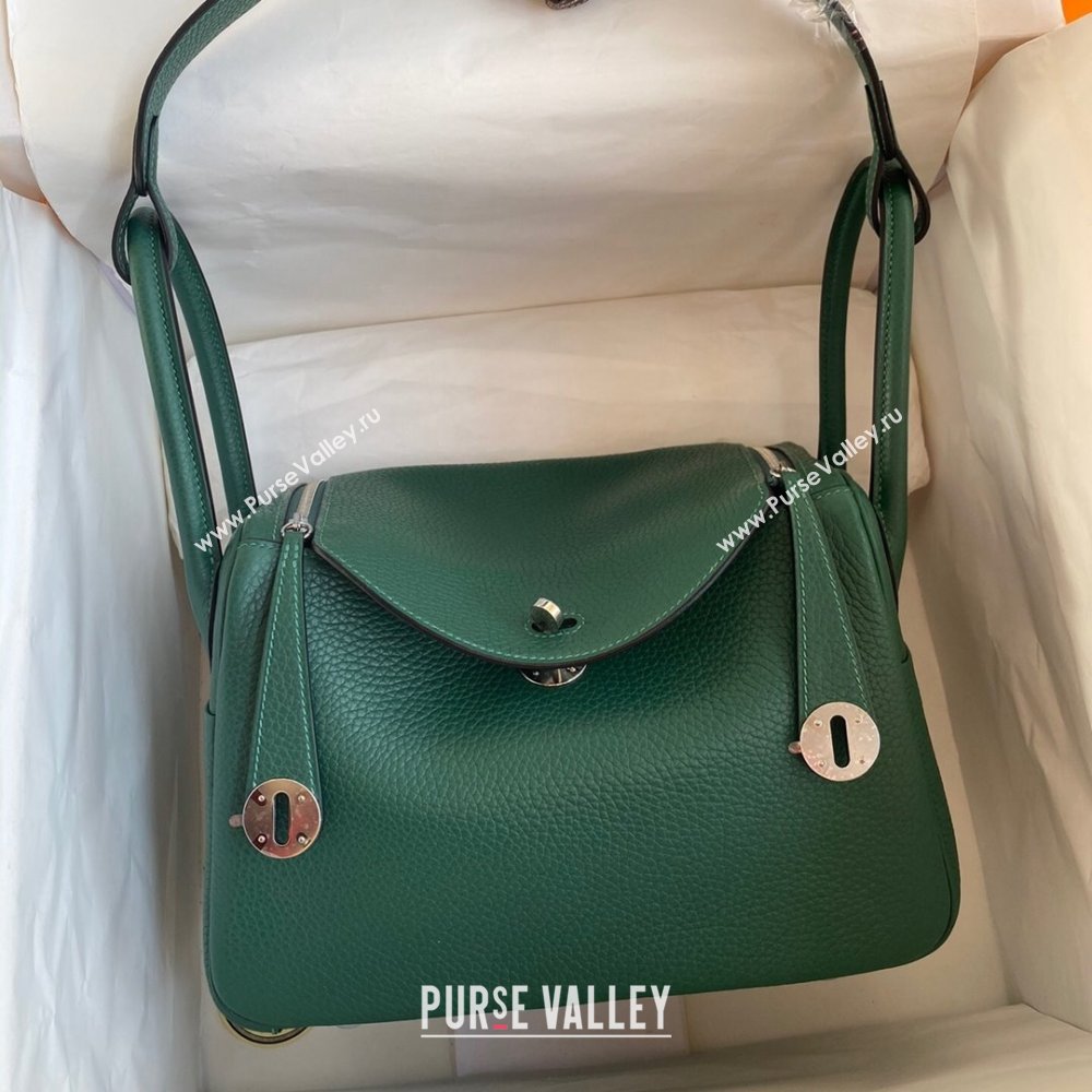 Hermes Lindy 26/30 Bag in Original Taurillon Clemence Leather Peacock Green/Silver 2024(Full Handmade) (XYA-24051514)