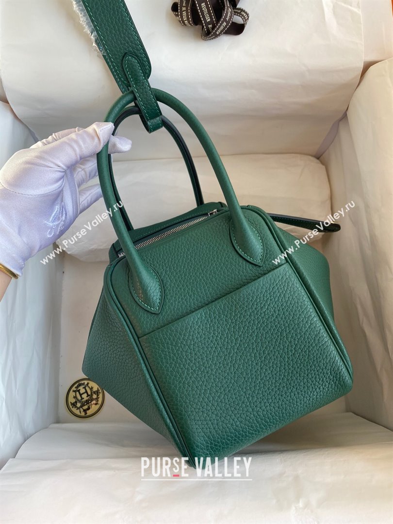 Hermes Lindy 26/30 Bag in Original Taurillon Clemence Leather Peacock Green/Silver 2024(Full Handmade) (XYA-24051514)