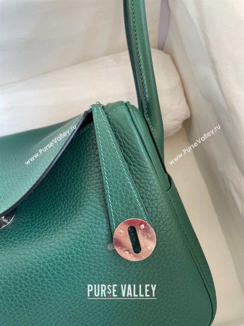 Hermes Lindy 26/30 Bag in Original Taurillon Clemence Leather Peacock Green/Silver 2024(Full Handmade) (XYA-24051514)