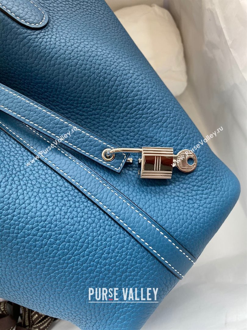 Hermes Picotin Lock Bag 18cm/22cm in Taurillon Clemence Leather Denim Blue/White/Silver 2023 (Handmade) (M23110721)